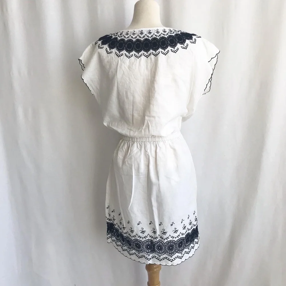 J.Crew Linen Embroidered Scalloped hem Dress EUC 0